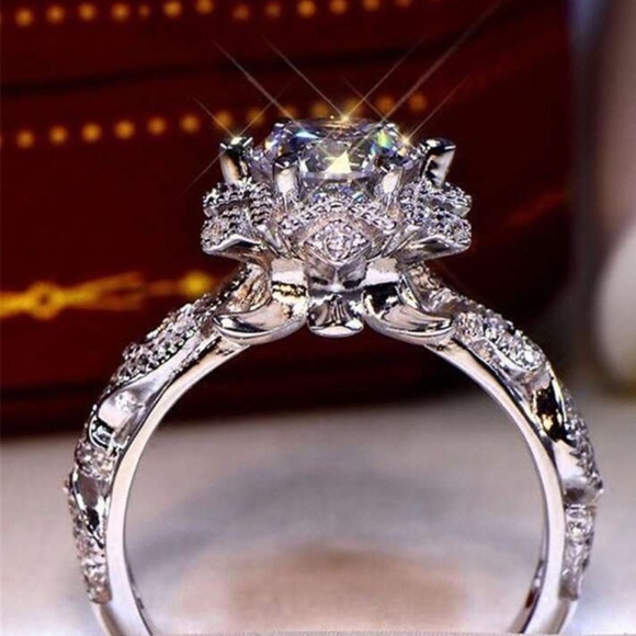 Round Diamond Cut CZ White 925 Sterling Silver Art Deco Halo Engagement Ring - Picture 3 of 4